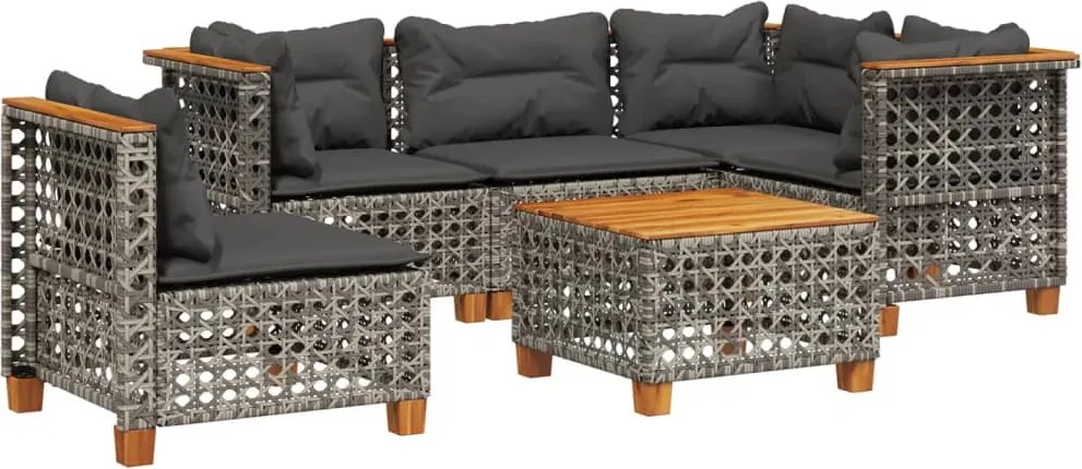 vidaXL Set mobilier grădină cu perne, 6 piese, gri, poliratan