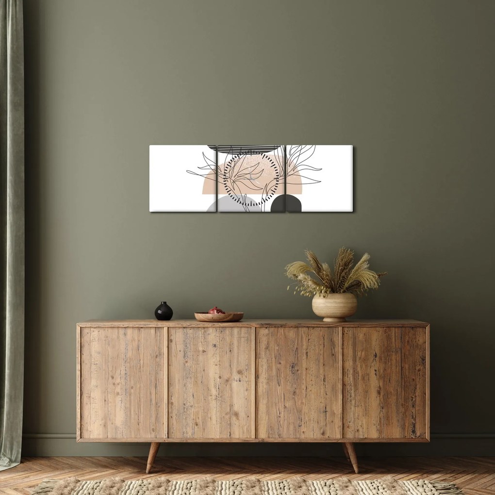 Tablou - Linie de artă flori N⁰2 (cu ceas) (90x30 cm)