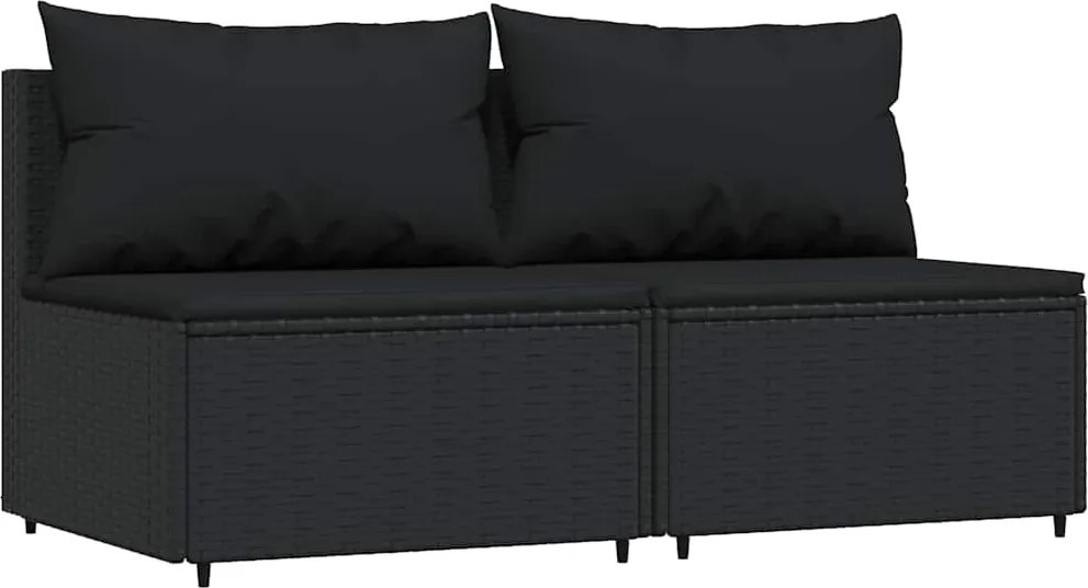 vidaXL Canapele de mijloc de grădină cu perne 2 buc. negru poliratan