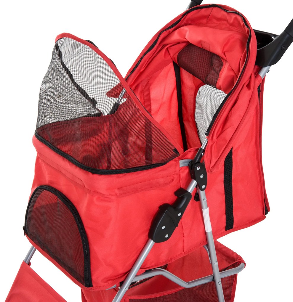 PawHut Cărucior Pliabil pentru Animale de Companie, Design Ergonomic, Roșu, 75x46x94cm | Aosom Romania