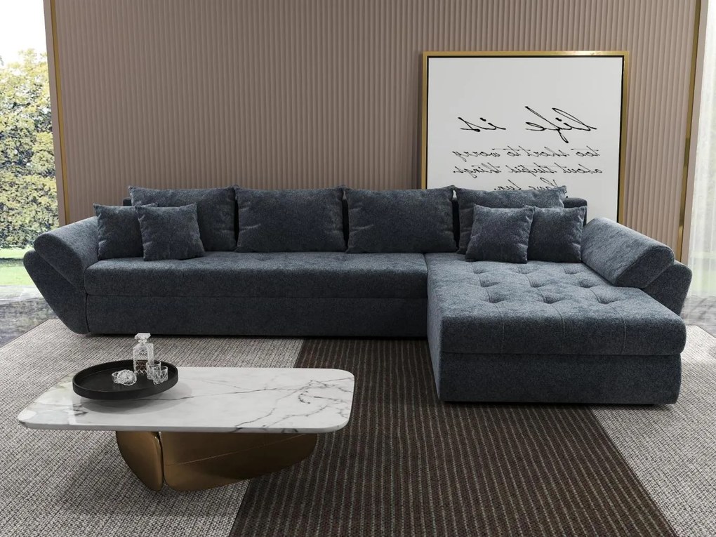 Colțar extensibil dumonde cu ladă de depozitare si sezut confortabil din spuma high-density, Loana XL Euphoria Grafit II 335x185 cm