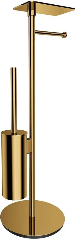 Suport hartie freestanding Omnires Modern Project cu spatiu pentru perie si raft finisaj auriu lucios