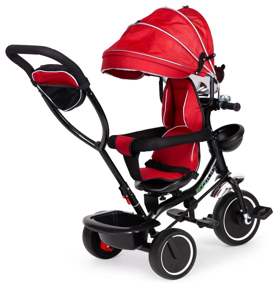 Triciclu triciclu scaun pivotant cu copertină roșu