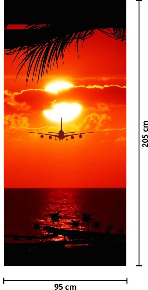 Fototapet pentru ușă - Apus de soare si avion (95x205cm)