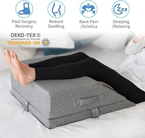 Perna ortopedica ridicare picioare memory foam, inaltime reglabila, husa Tencel, Gri