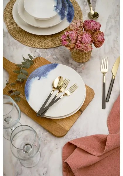 Set veselă 24 piese din porțelan, alb/albastru