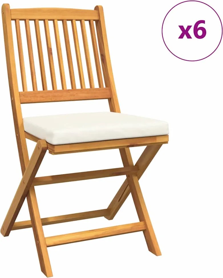 vidaXL Scaun pliant 6 pcs Alb 49 x 57.5 x 92cm Lemn masiv de acacia