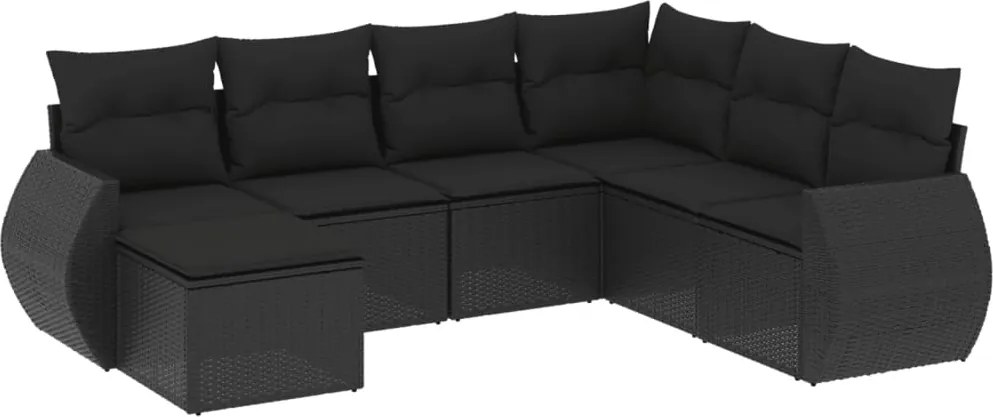 vidaXL Set canapele de grădină cu perne, 7 piese, negru, poliratan