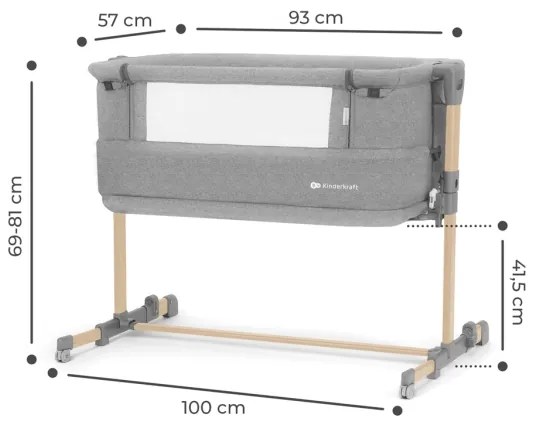 Pătuț pentru bebeluși KINDERKRAFT NESTE GROW gri deschis