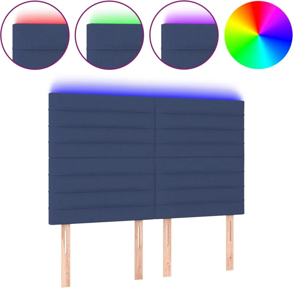vidaXL Tăblie de pat cu LED, albastru, 144x5x118/128 cm, textil