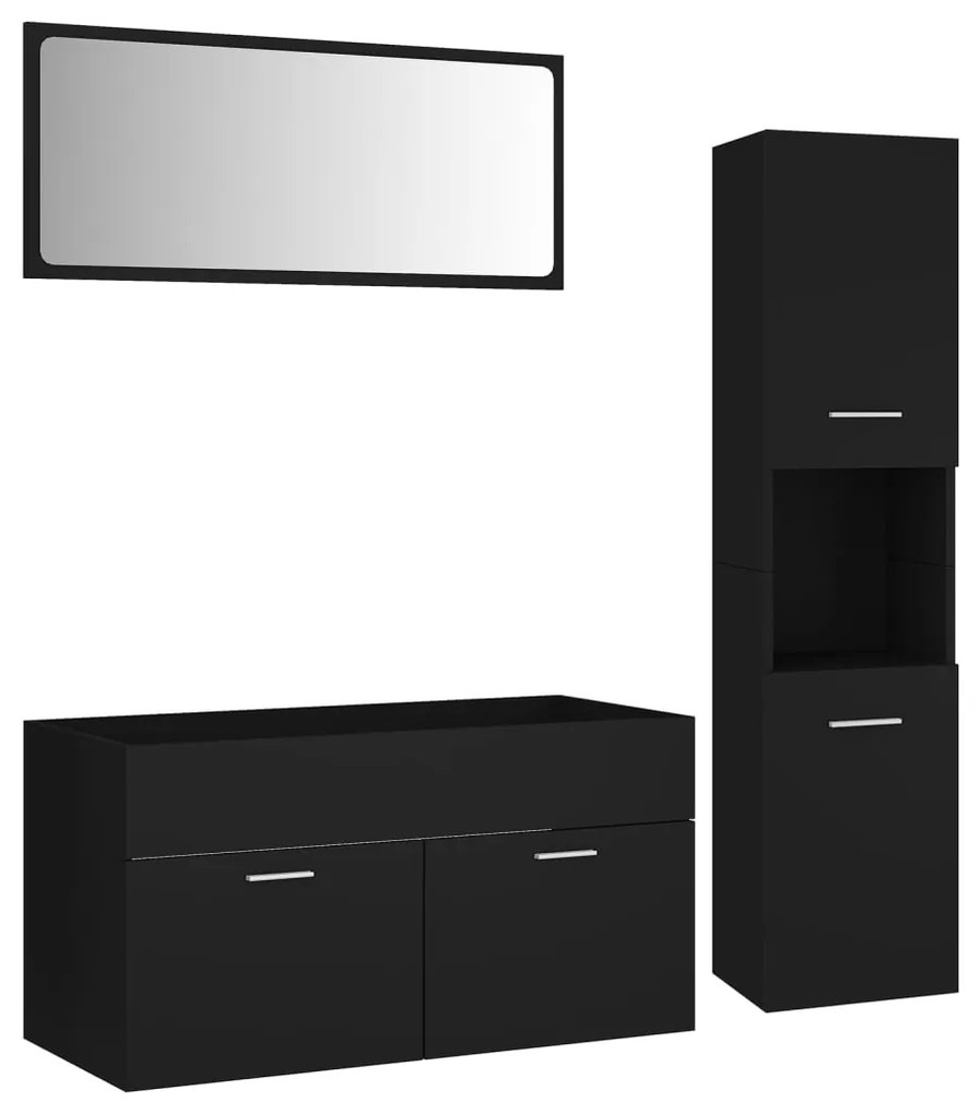 3070974 vidaXL Set mobilier de baie, negru, lemn prelucrat