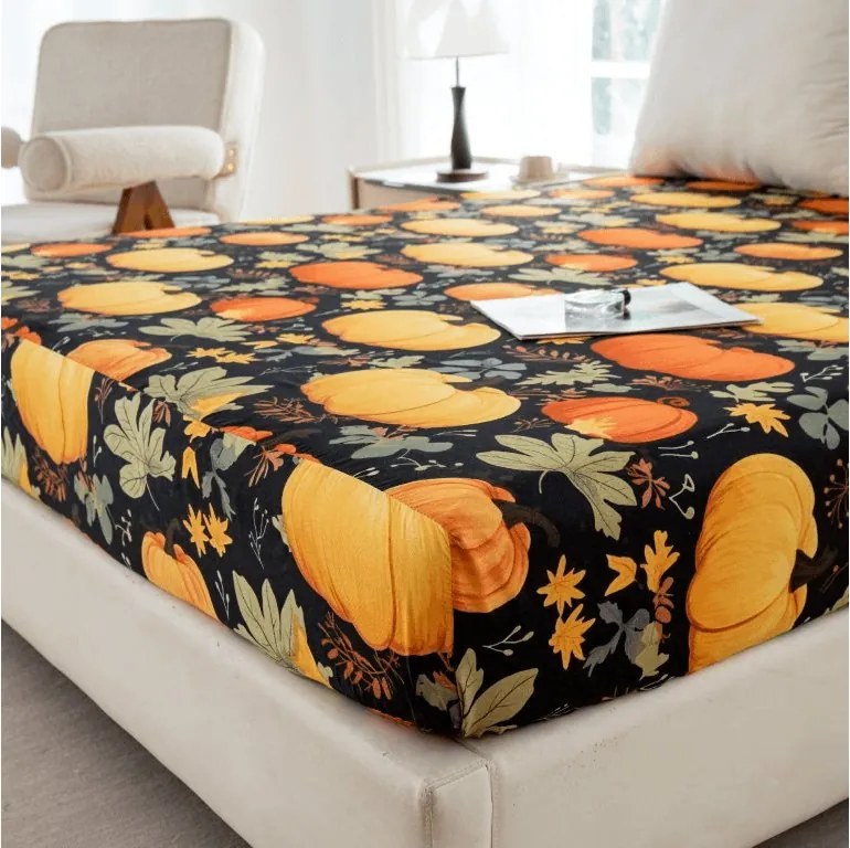 Cearsaf din microfibra ORANGE PUMPKINS colorat 180x200 cm