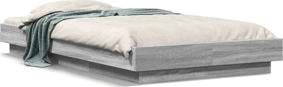 vidaXL Cadru de pat cu LED, gri sonoma, 90x190 cm, lemn prelucrat