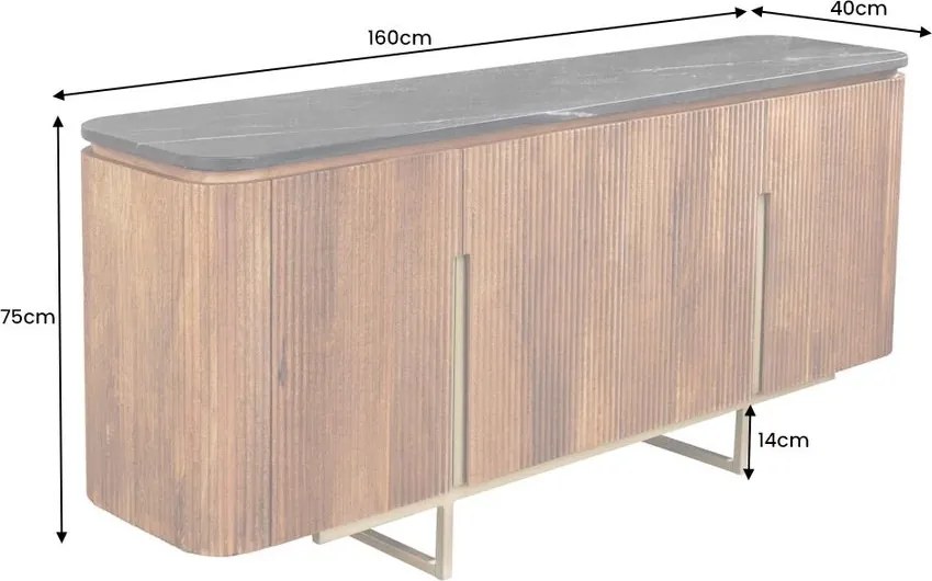 Comoda design retro Gatsby 160cm Mango/ marmura neagra A-43336 VC