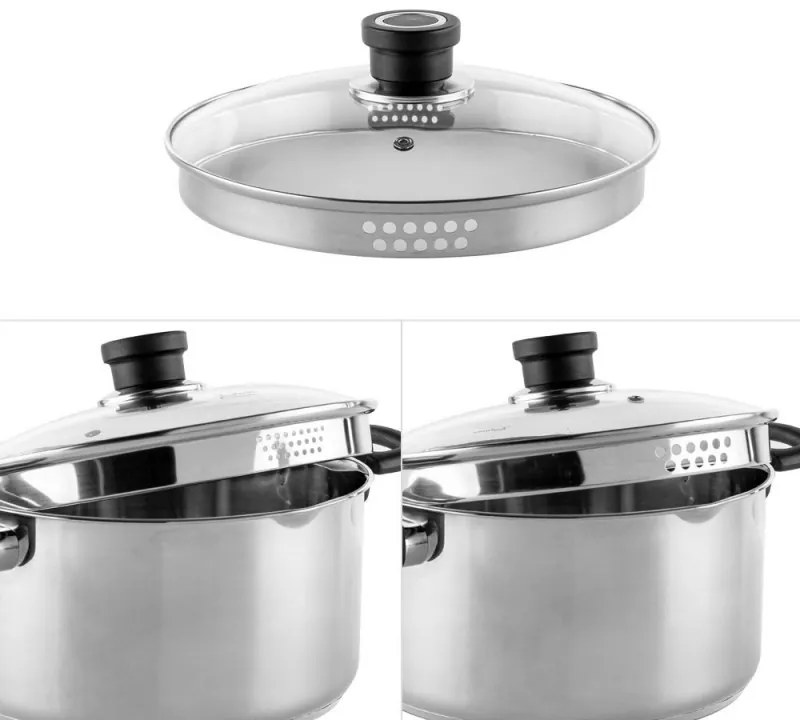 Cratiță Luigi Ferrero Sophia FR-3406, 26x14 cm, 7 l, Oțel 18/10, Capac din sticlă, Inducție, Inox