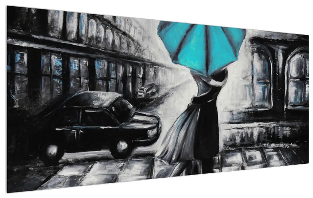 Tablou cu pereche îndrăgostită sub umbrelă (120x50 cm), în 40 de alte dimensiuni noi