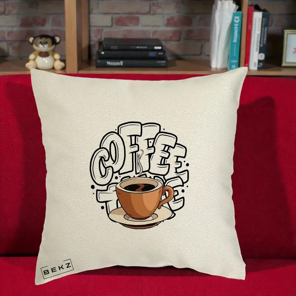 Perna Personalizata COFFEE cu Cana, 40x40 cm, Ecru, Husa Detasabila, Perna Inclusa, BEKZ®
