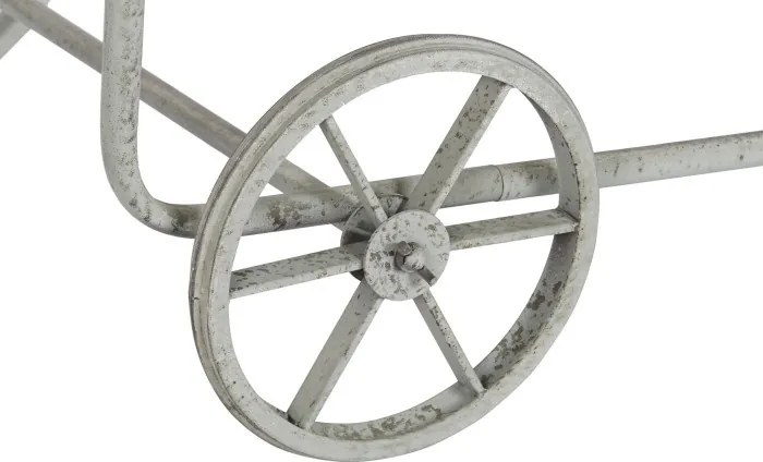 Măsuță de cafea cu roți, din lemn de molid și metal, natur și gri, cu blat tip tavă, finisaj rustic, 46 x 110 x 67 cm, „Ravelo” – Ethnic Collections