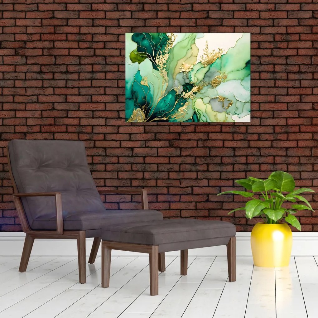 Tablou pe sticlă - Abstractizare verde (70x50 cm)