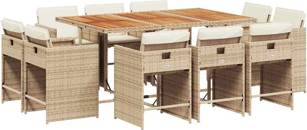 vidaXL Set mobilier de grădină cu perne, 11 piese, bej, poliratan