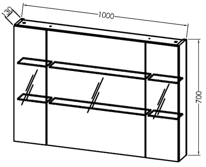 Dulap suspendat cu oglinda, Kolpasan, Naomi, cu 3 usi, 100 cm, dark concrete