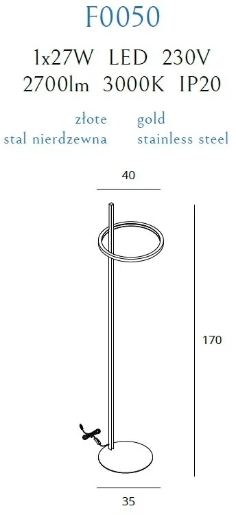 Lampadar LED, Lampa de podea moderna design minimalist LOZANNA F0050 MX