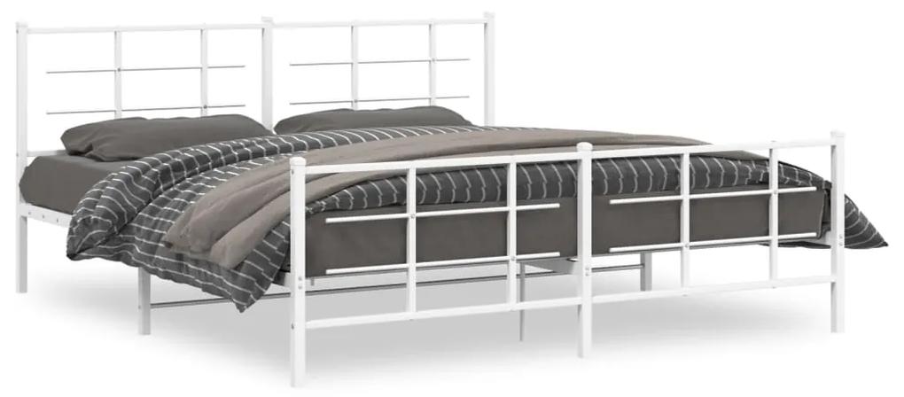 355633 vidaXL Cadru de pat metalic cu tăblie de cap/picioare, alb, 183x213 cm