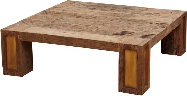Măsuță de cafea pătrată din lemn reciclat, natur, cu inserții de alamă și picioare masive, 31 x 100 x 100 cm, „Visconti”
