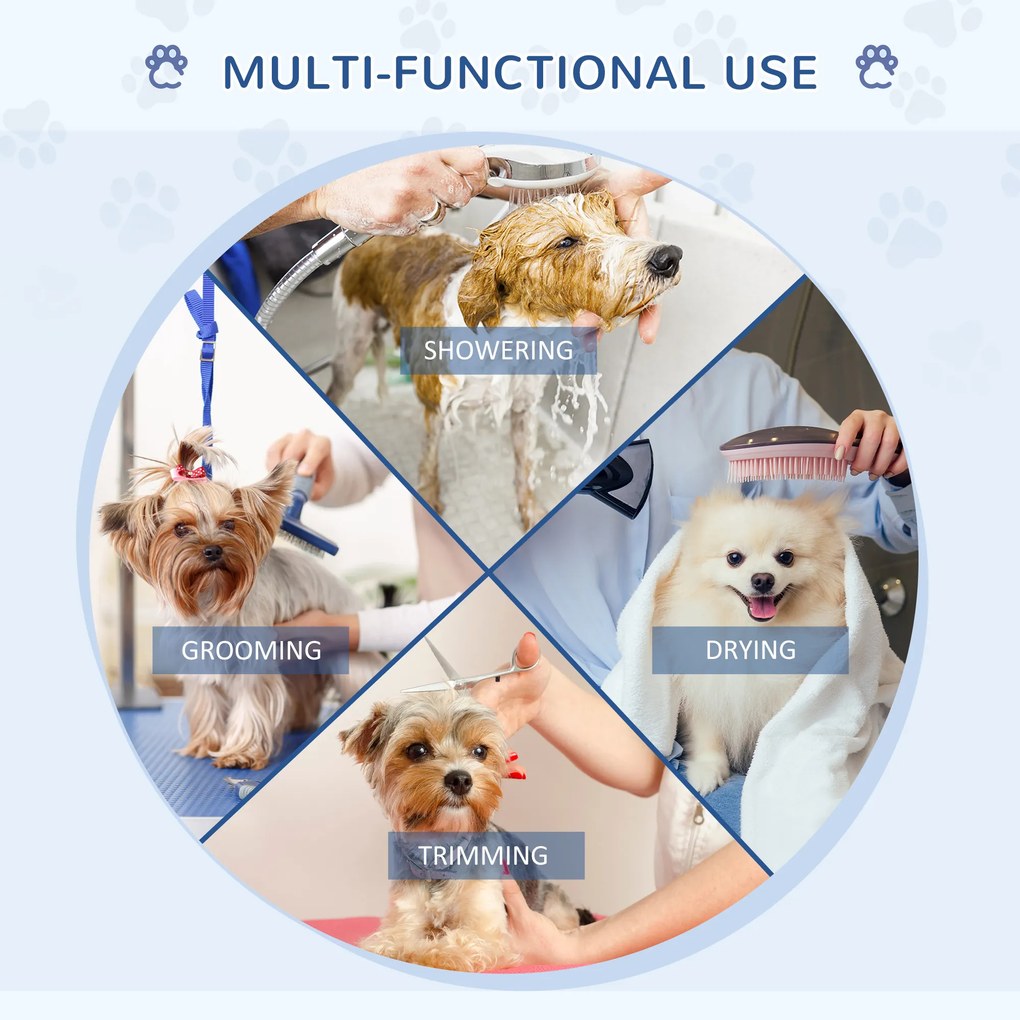 PawHut Masa de Toaleta Pliabila cu Maner Integrat, Brat Reglabil si Lesa, 70x45x74-81cm, Albastra | Aosom Romania