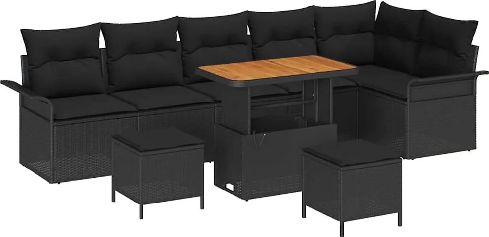 vidaXL Set de canapele pentru grădină cu pernă 9 pcs Negru poliratan