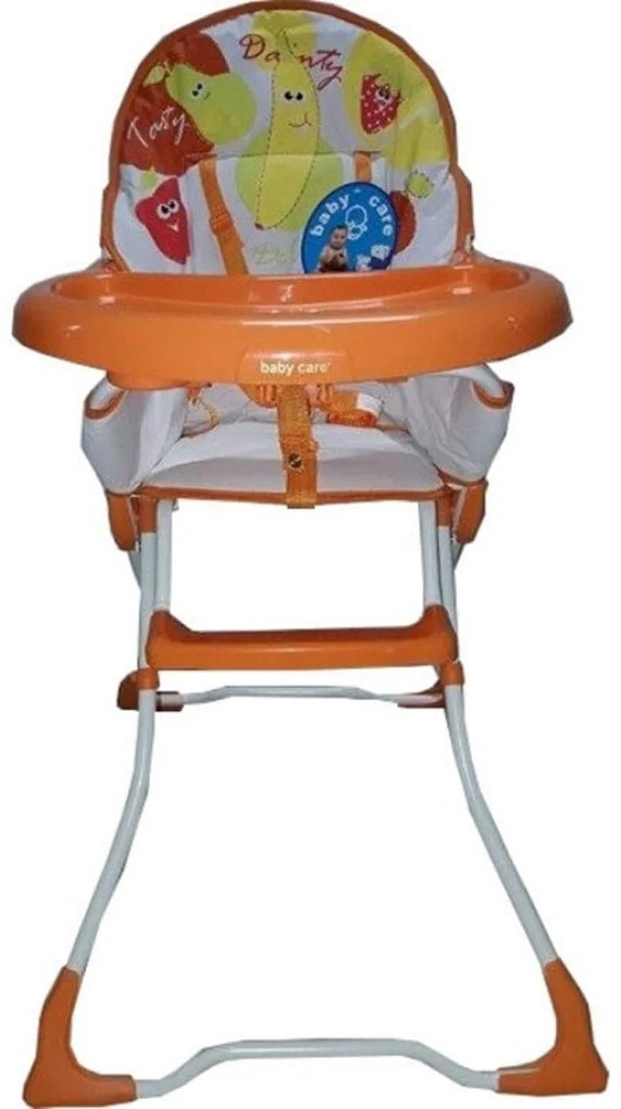 Scaun de masa pentru copii si bebe Baby Care™ ,pliabil, centura de siguranta, sezut comfortabil, masuta detasabila, Portocaliu
