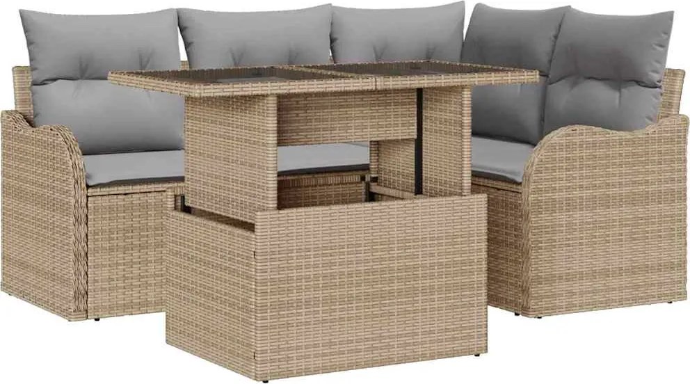 vidaXL Set de canapele pentru grădină cu pernă 5 pcs Bej Poli Rattan