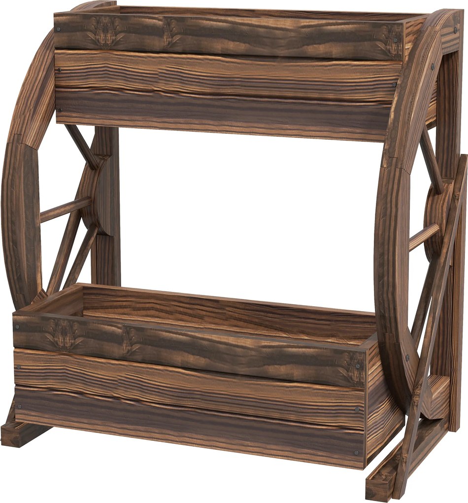 Outsunny Pat de Gradină Înălțat pe 2 Nivele, Jardiniere Căruță din Lemn cu Orificii de Drenaj pentru Legume, Flori, Ierburi Aromatice | Aosom Romania