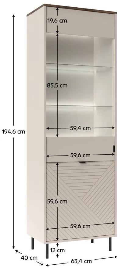 Vitrină Explicaba 2 (cashmir + stejar castello) . 1116333
