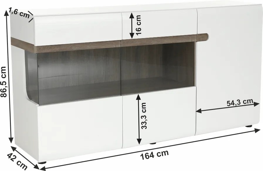 Comodă, albă strălucitoare HG/stejar sonoma închis, LYNATET TYP 42