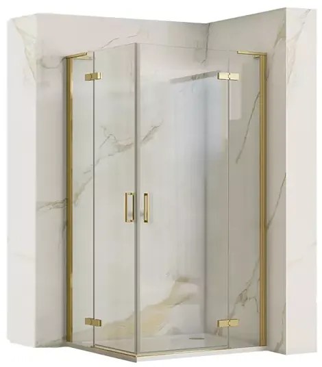 Cabina de dus patrata Rea Hugo cu 2 usi batante 90x90 cm auriu periat