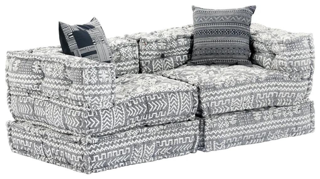 Canapea puf modulara cu 2 locuri, gri deschis, material textil 1, Gri deschis, Canapea cu 2 locuri cu spatar si cotiera