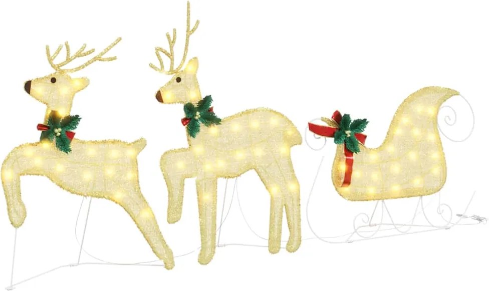 vidaXL Reni LED 3 pcs Alb cald țesătură