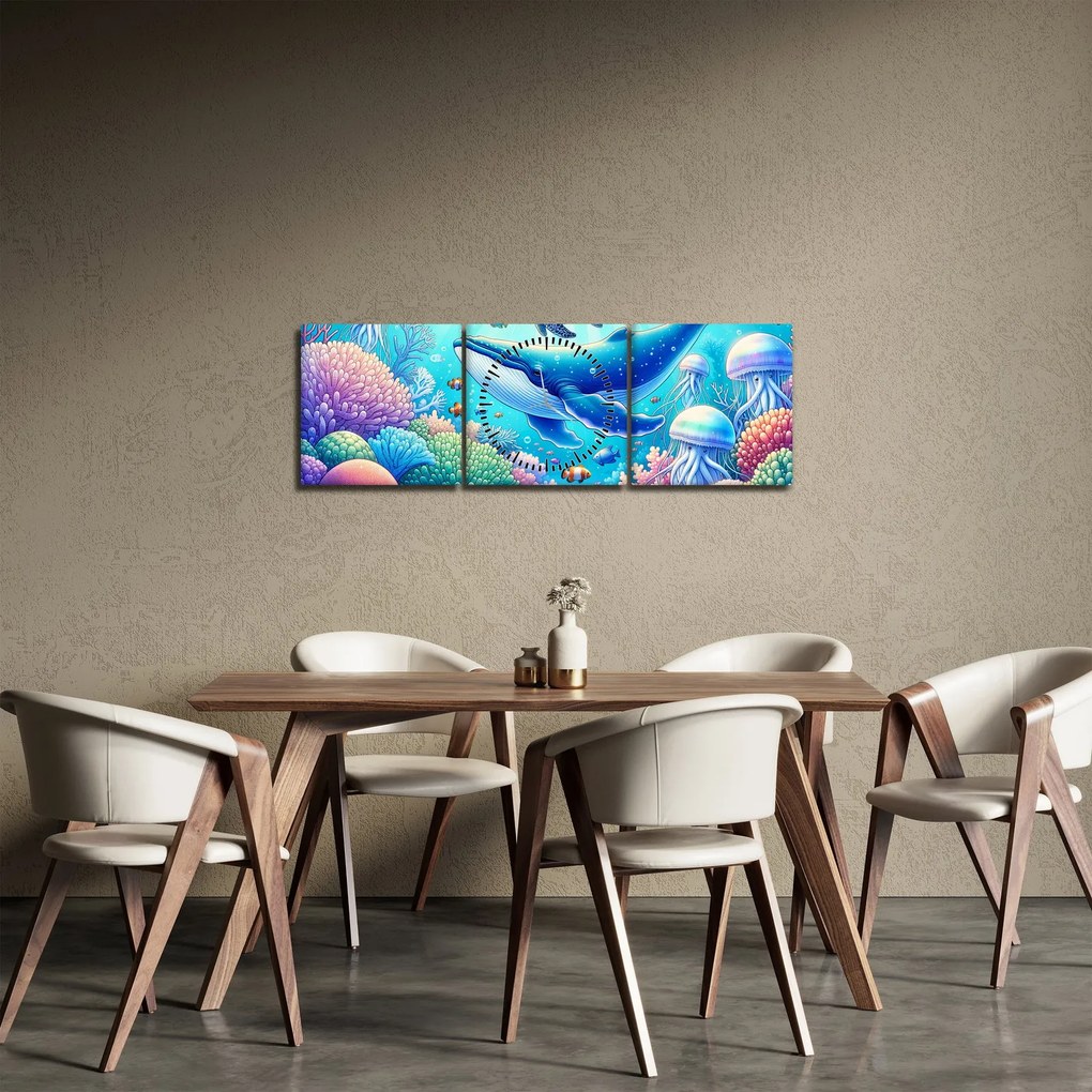 Tablou – Lume subacvatică (cu ceas) (90x30 cm)