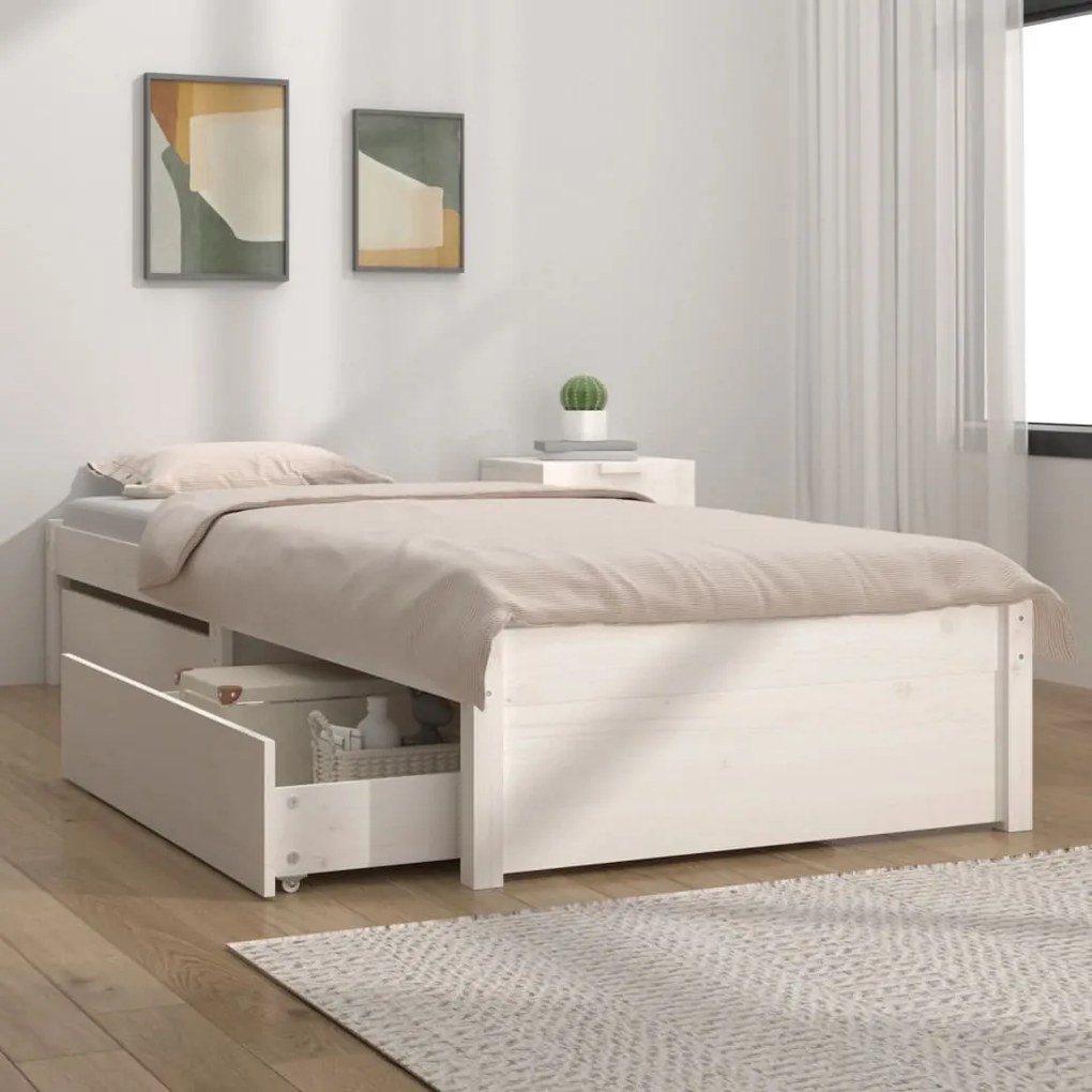 3103459 vidaXL Cadru de pat cu sertare Single 3FT, alb, 90x190 cm