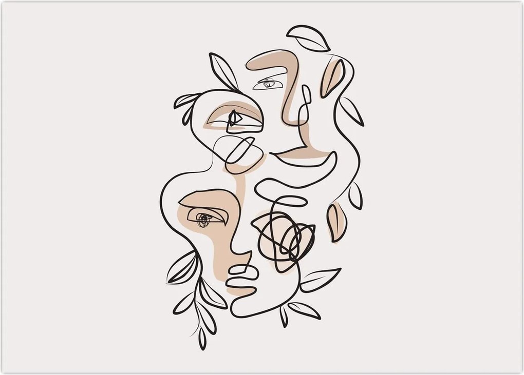 Tablou pe sticlă - Line art facials (70x50 cm)