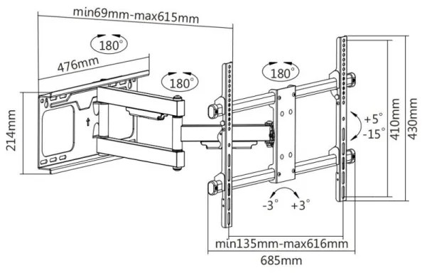 Suport TV reglabil de perete MK FLORIA MKF-20DP646 80" negru