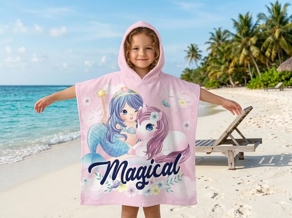 Poncho de copii MAGICAL roz 60x120 cm