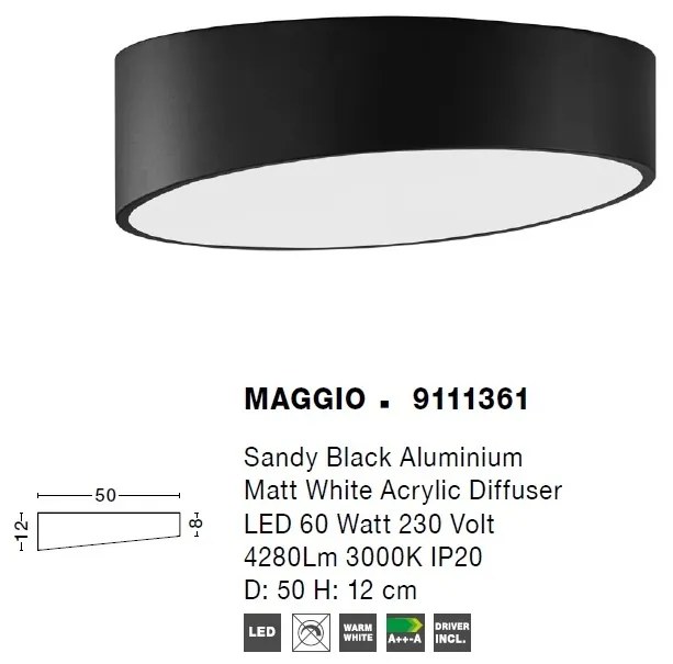 Lustra LED aplicata design modern 50cm MAGGIO negru NVL-9111361