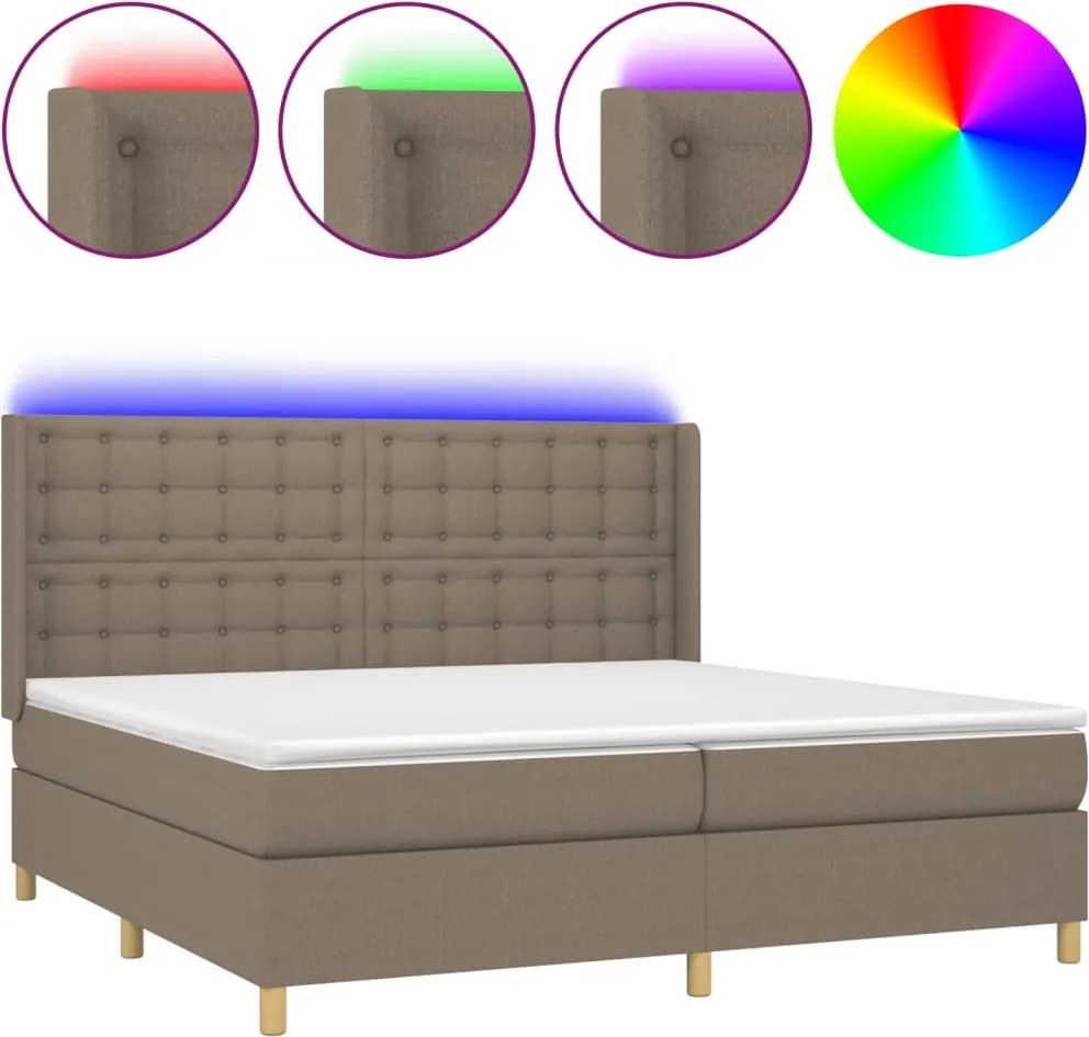 vidaXL Pat cu arcuri, saltea și LED, gri taupe, 200x200 cm, textil