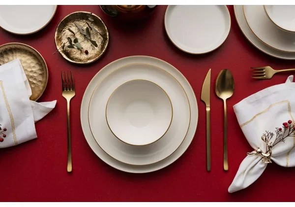 Set de veselă 16 piese bej/auriu/porțelan