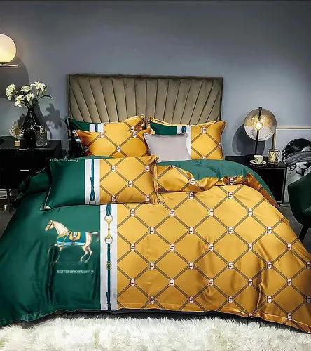 Lenjerie de pat pentru o persoana cu husa elastic pat si 2 fete perna dreptunghiulara, Altalune, bumbac mercerizat, multicolor