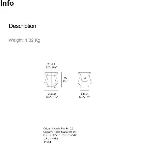 Ghiveci plante design decorativ modern exterior/interior ORIGAMI KASHI 21,8×21,8×25cm