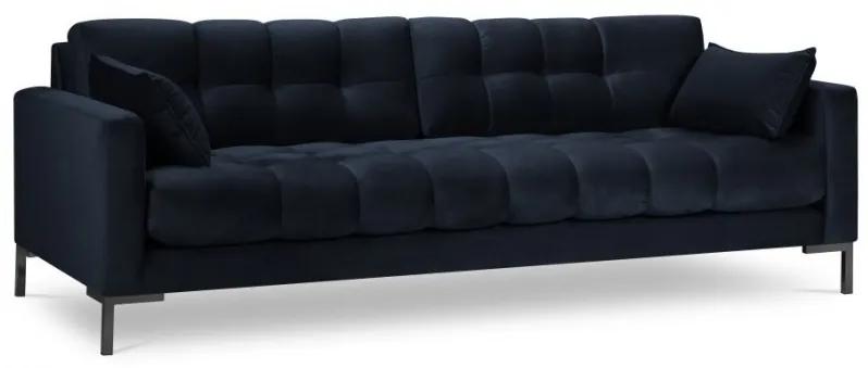 Canapea 3 locuri Mamaia cu tapiterie din catifea, picioare din metal negru, albastru inchis