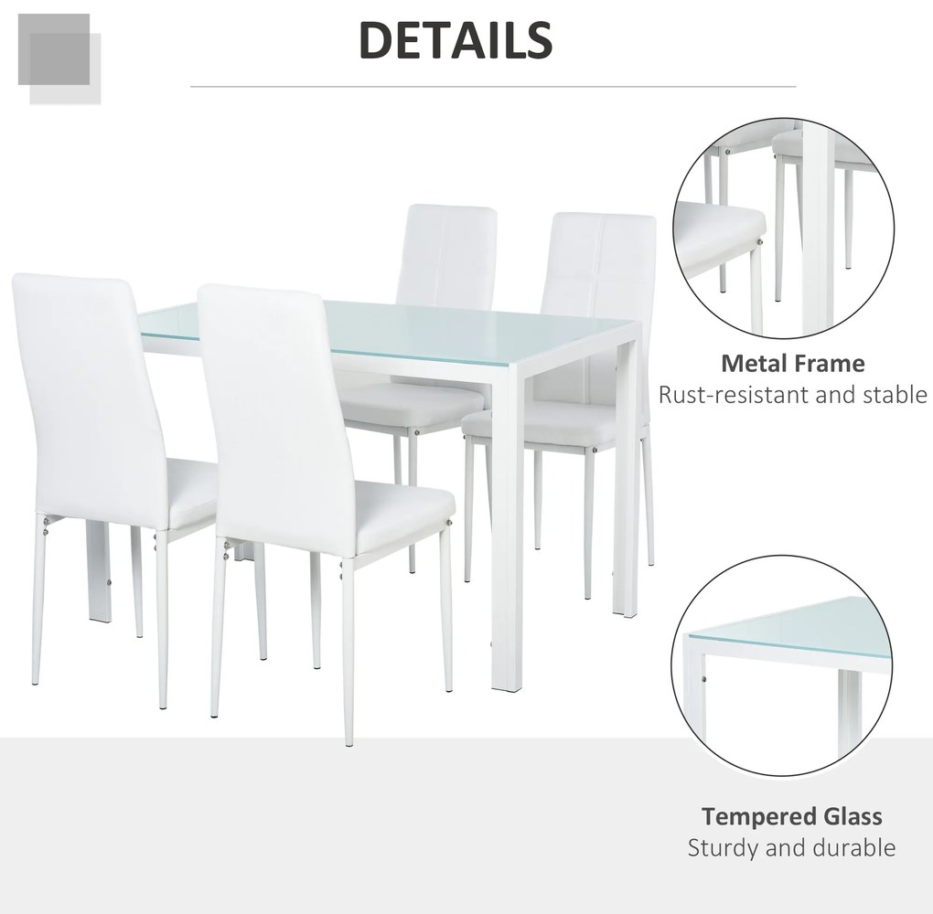 HOMCOM Set Masa pentru 4 Persoane cu 4 Scaune Tapițate, Design Modern și Elegant, Ideal pentru Dining, Alb | Aosom Romania